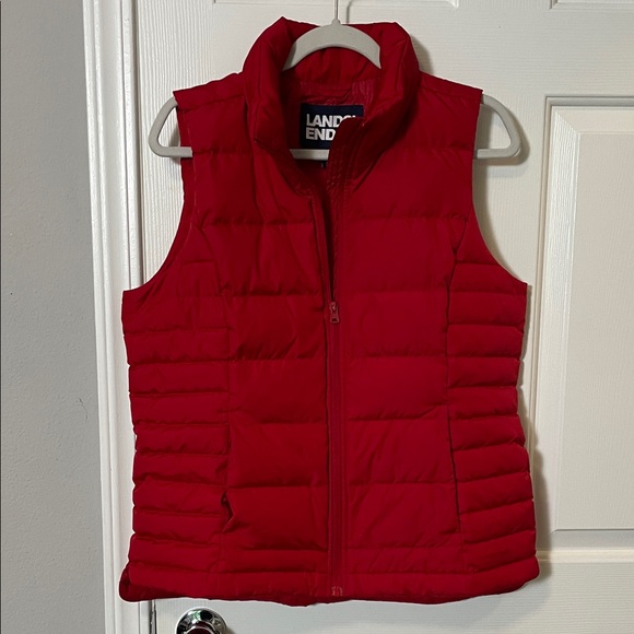 Lands' End Vest Red Puffer Vest Down Feathers Women's Medium 10-12 Fall - Picture 1 of 9